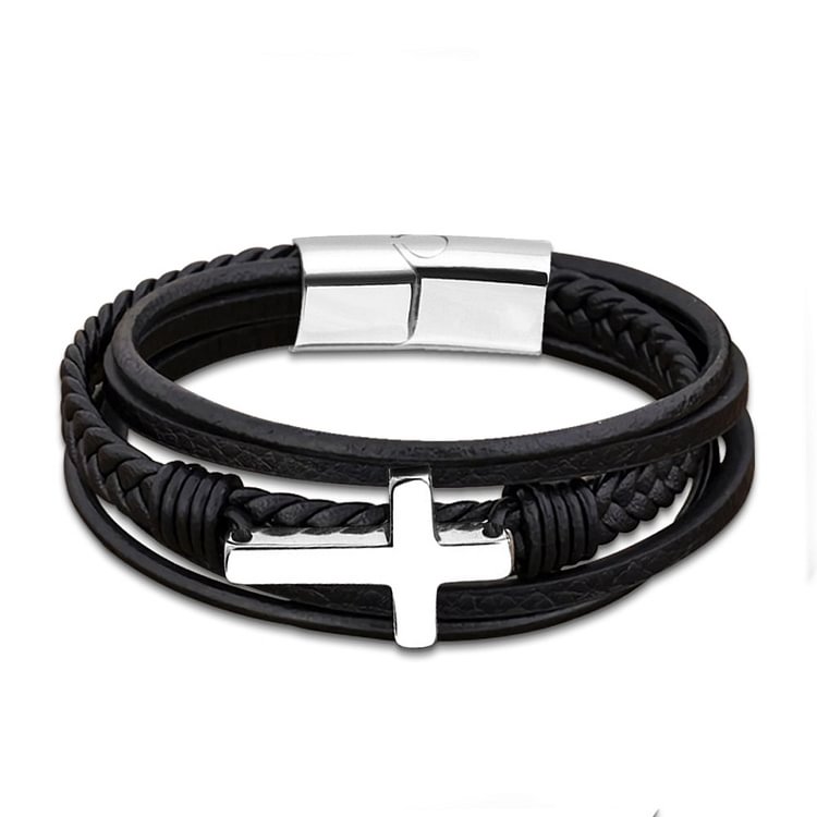 New Year - Bless You Evermore Cross Leather Bracelet