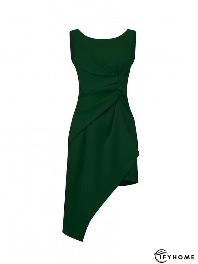 Work Dress Sheath Dress Semi Formal Dress Fashion Mini Dress Ruched Asymmetrical Crew Neck Sleeveless Plain Regular Fit Black White Green Spring Summer S M L XL XXL for Women | IFYHOME