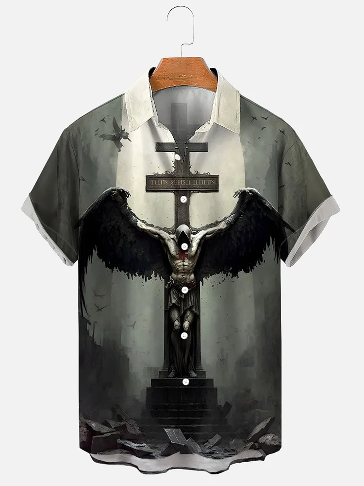 Men's Halloween Spooky Jesus Cross Art Printing Shirt