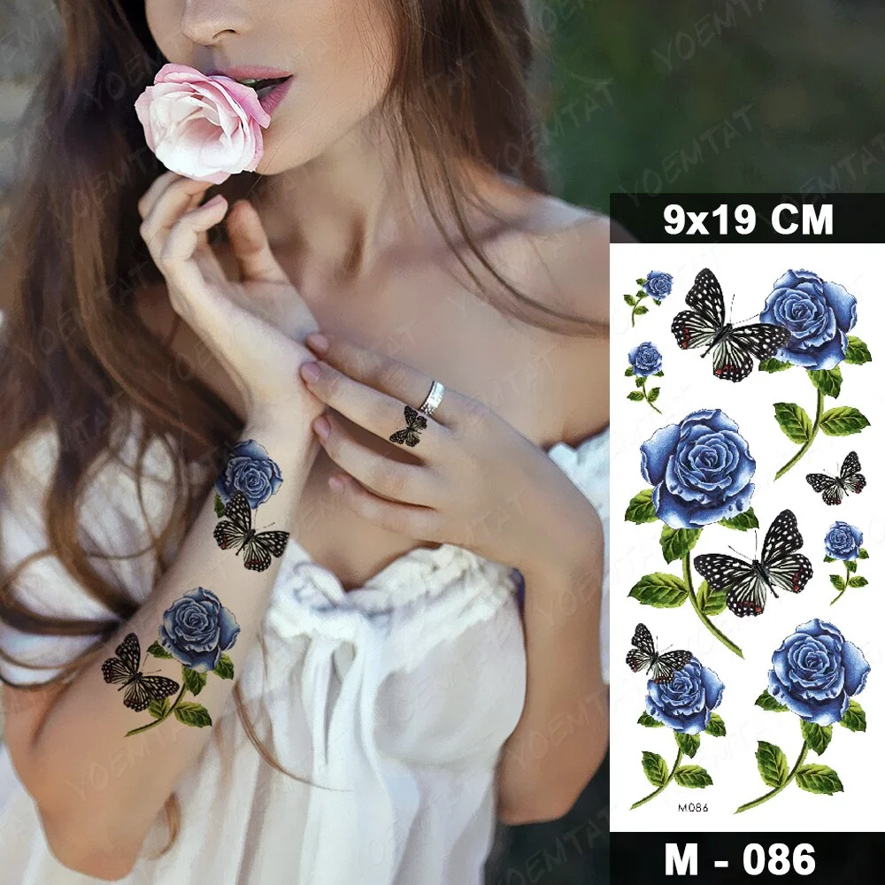 Waterproof Temporary Tattoo Sticker Butterfly Fake Tatto Flash Rose Feather Tatoo Body Art 3D Colorful for Girl Women