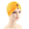 Plain Colors Pleated Knot Hat Rhinestone Pendant Cap