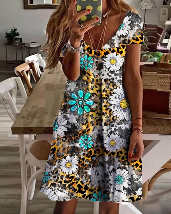 Vintage Floral Leopard Print Dress