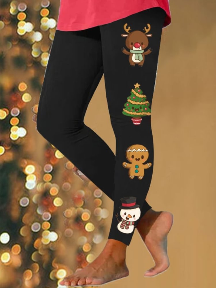Tiboyz Christmas Gingerbread Man Cartoon Print Leggings