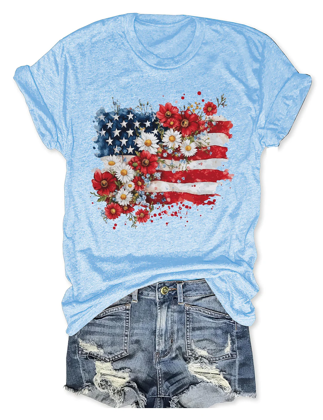 Floral American Flag 4th Of July T-shirt