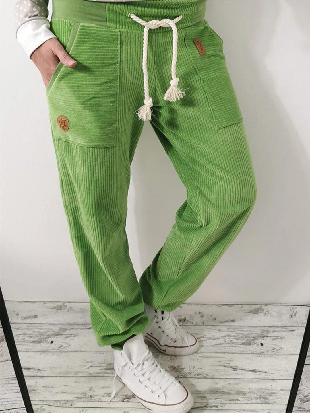 Corduroy Drawstring Plain Pants | EGEMISS