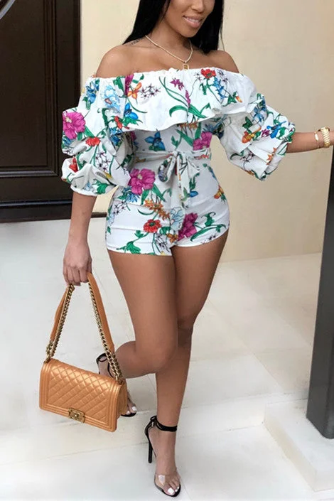 Sexy Printing Cold Shoulder Romper