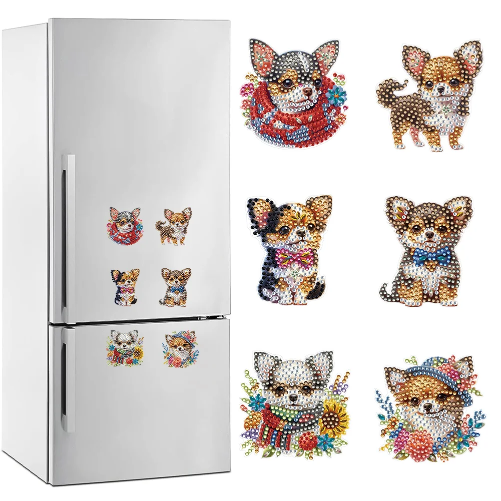 6pcs DIY Chihuahua Puppy Special Shape Diamond Painting Fridge Magnet for Adults Kids Beginners