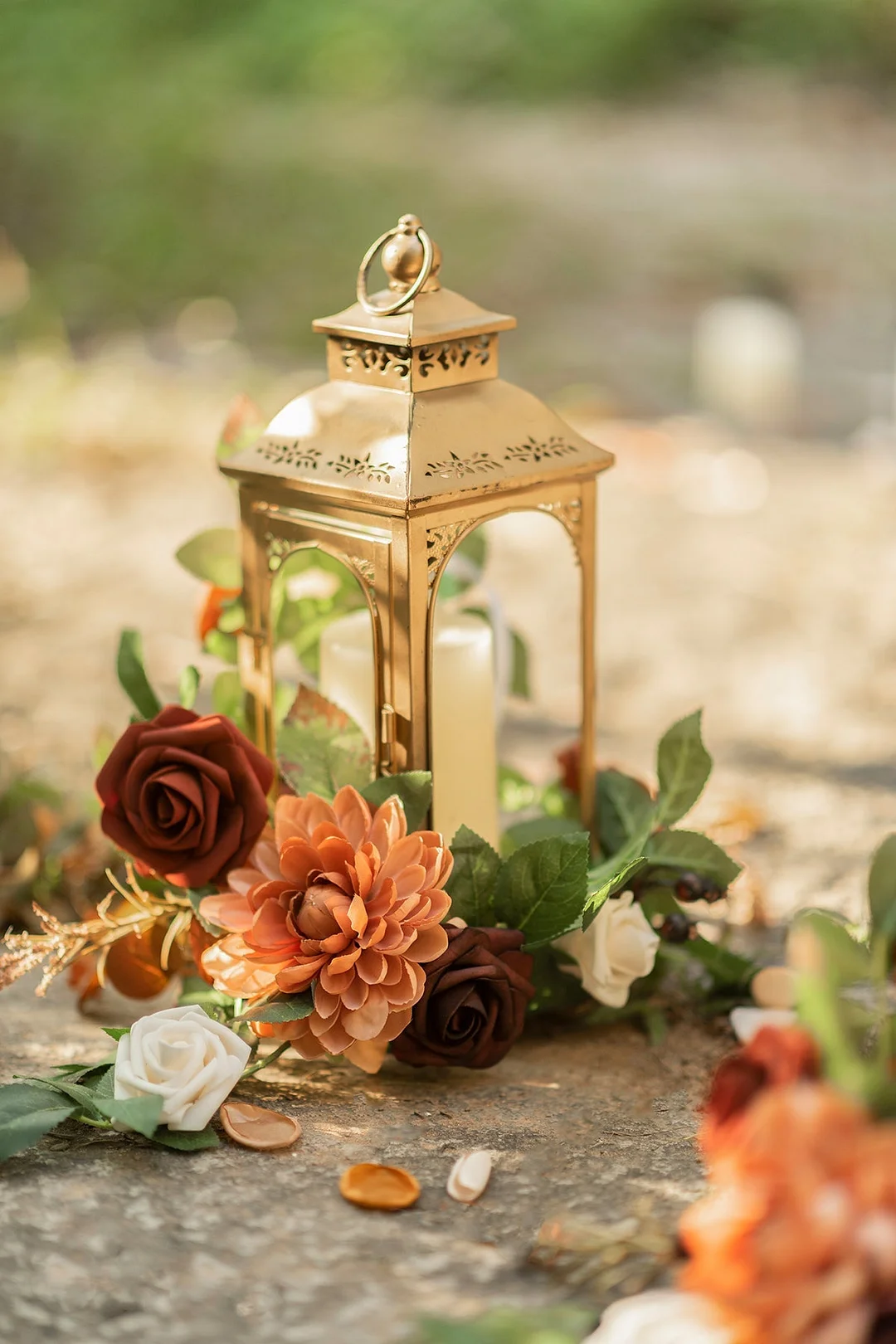 Lantern Floral Arrangements in Sunset Terracotta