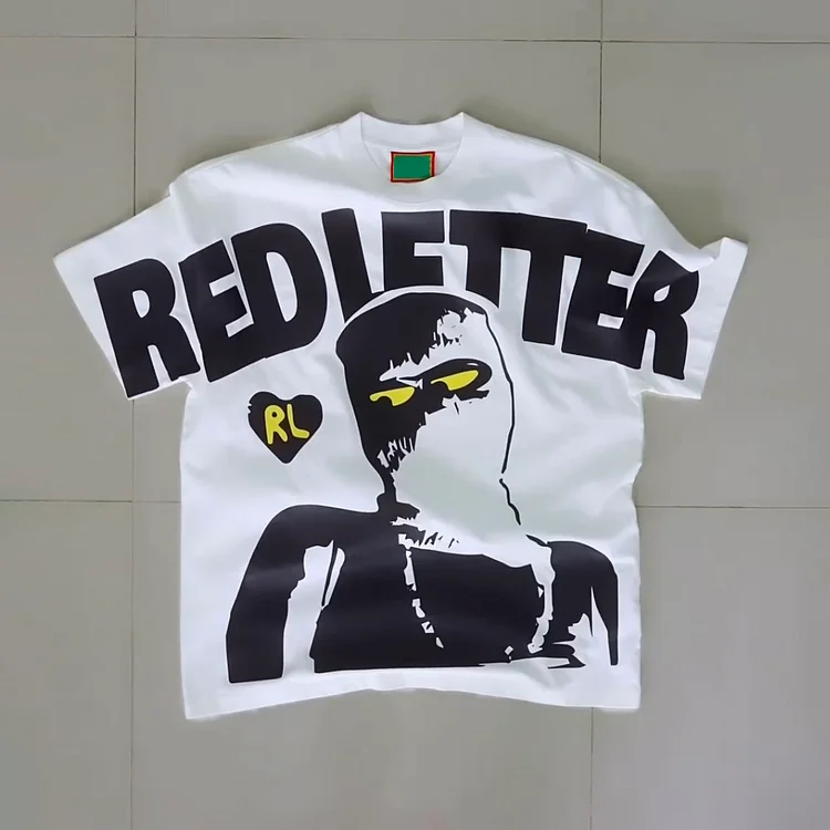 Red Letter Abstract Mask Male Graphic 100% Cotton T-Shirt