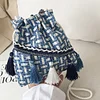 Indie Cotton Knitting Tassels Women's Cross Shoulder Bucket Bag