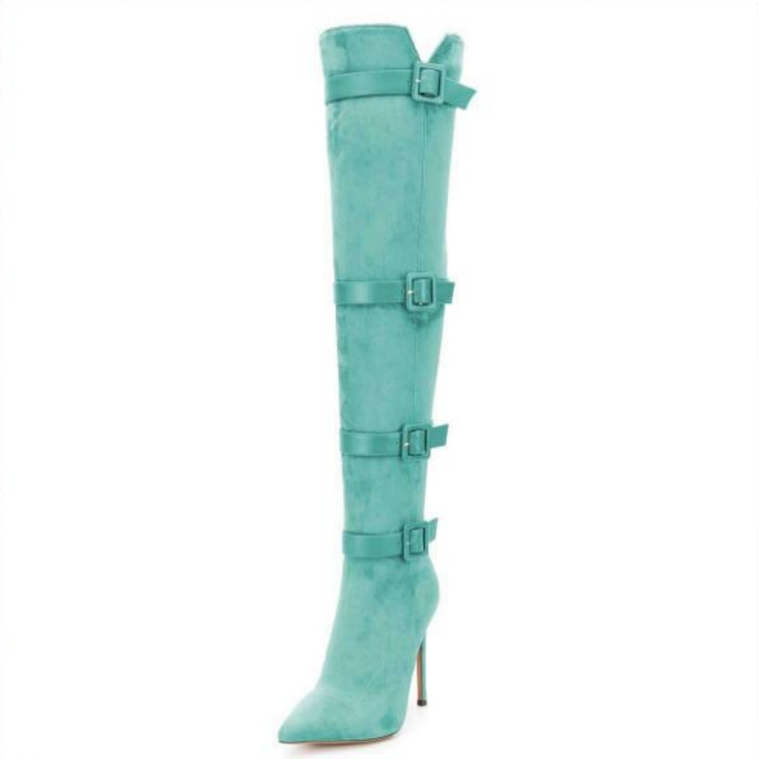 TAAFO Shoes Women's High Heels Boots Suede Over Knee Length Women's Boots Pointed Toe Boots