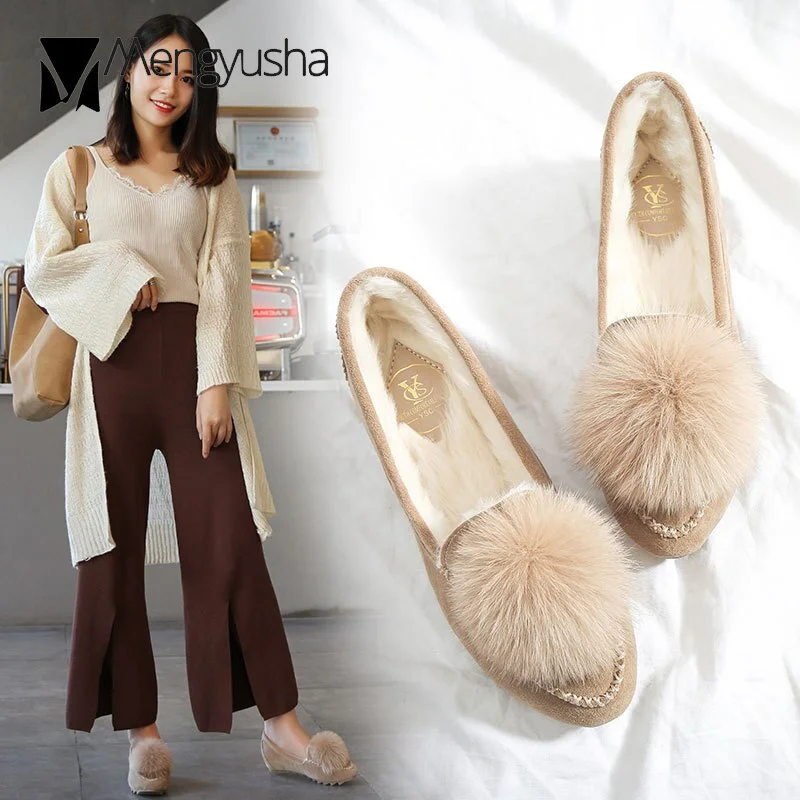 Cute pompom winter fur flat loafers women 9.5/10 espadrilles 2019 new arrival ballet flats slip on creepers comfort moccasins