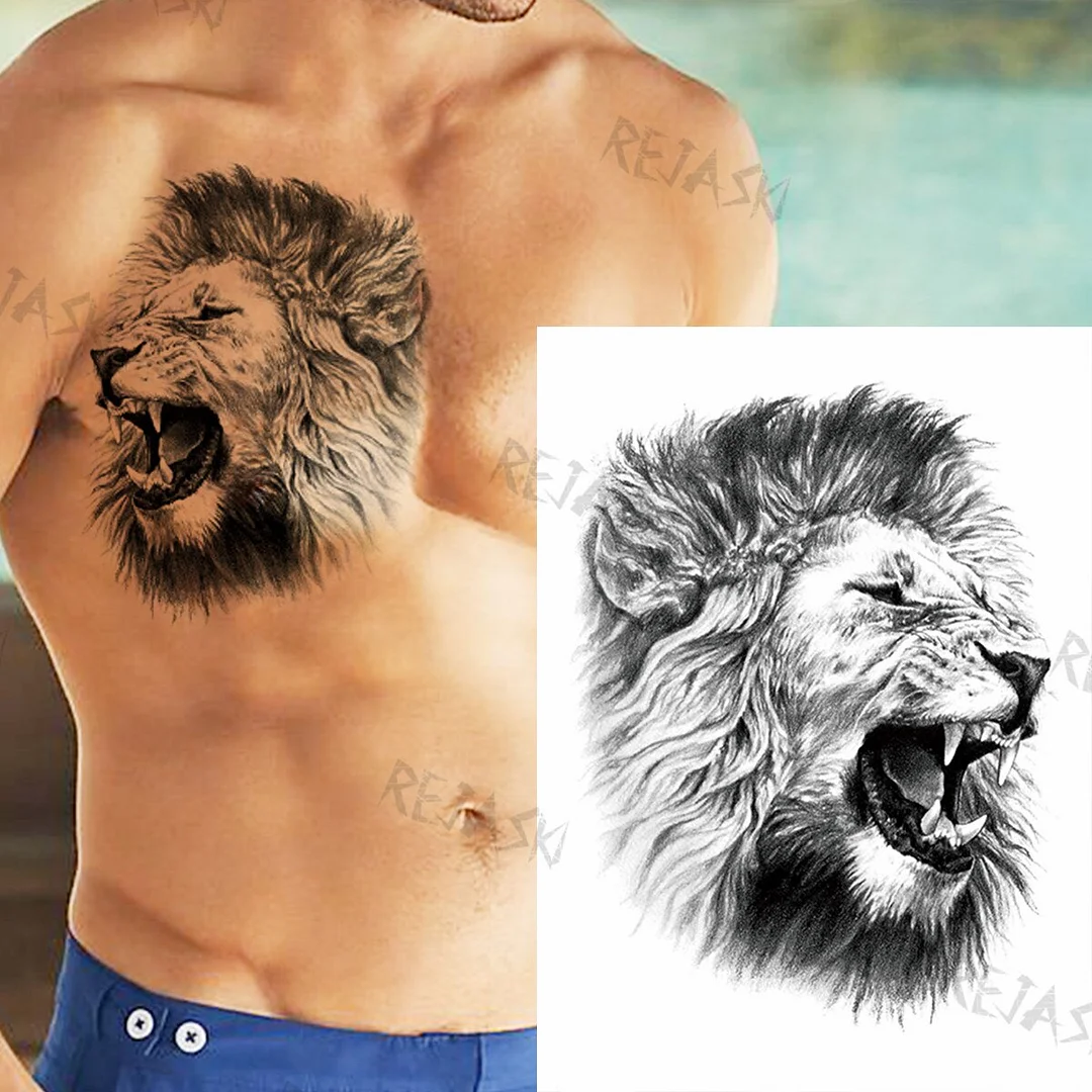 Sdrawing Tiger King Creative Temporary Tattoos For Men Adults Wolf Bowknot Owl Lion Forest Fake Tattoo Sticker Chest Arm Tatoos DIY