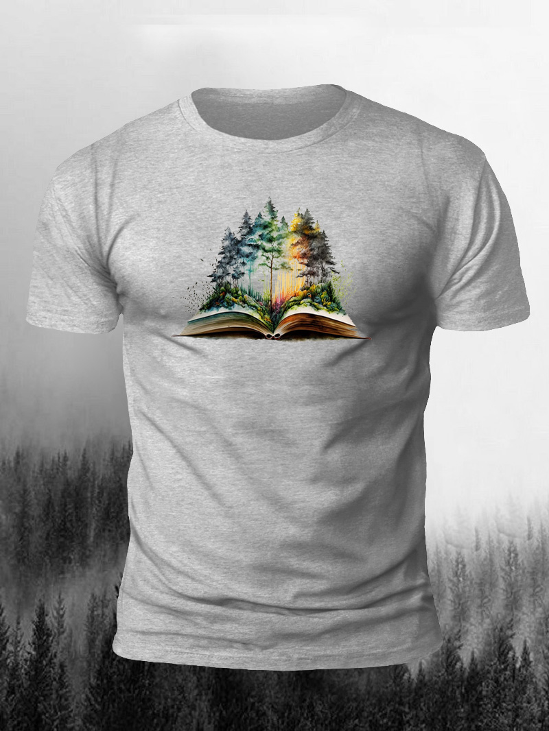 Men's Forest Books Print Casual Short Sleeve T-shirt