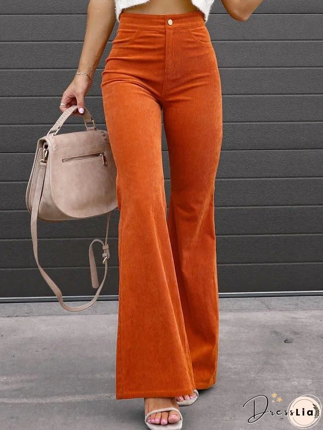 Women's Pants Solid High Waist Micro Flared Casual Pants