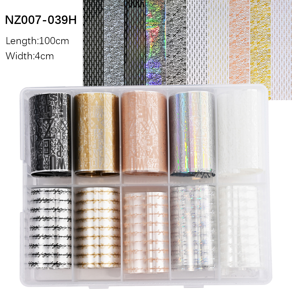 Kissbake 10pcs 4x100cm Nail Transfer Foil Paper Sticker Set Luxury Foil Nails Logo Transfer Nail Stickers Designer Fashion Nail Art Decal