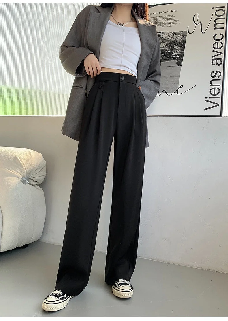 Sonicelife Early Autumn New Straight Sleeve Suit Pants Women's High Waist Slim Slim Relaxed Narrow Wide Leg Pants