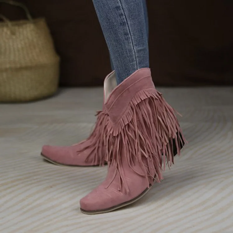 VChics Vintage Western Tassel Mid Heel Boots