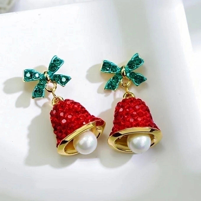 Fashion Christmas Tree Snowman Snowflake Alloy Enamel Rhinestones Women’s Drop Earrings Ear Studs 1 Pair