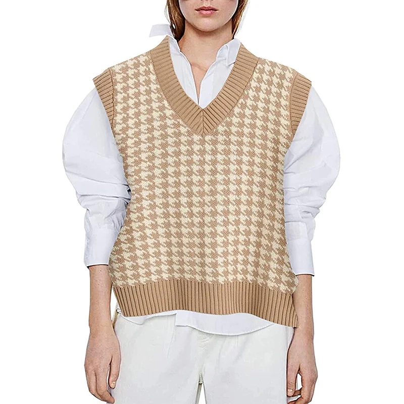 Wongn Wongn And Winter New Women's Thousand Bird Case Knitting Vest V Neck Sleeveless Sweater