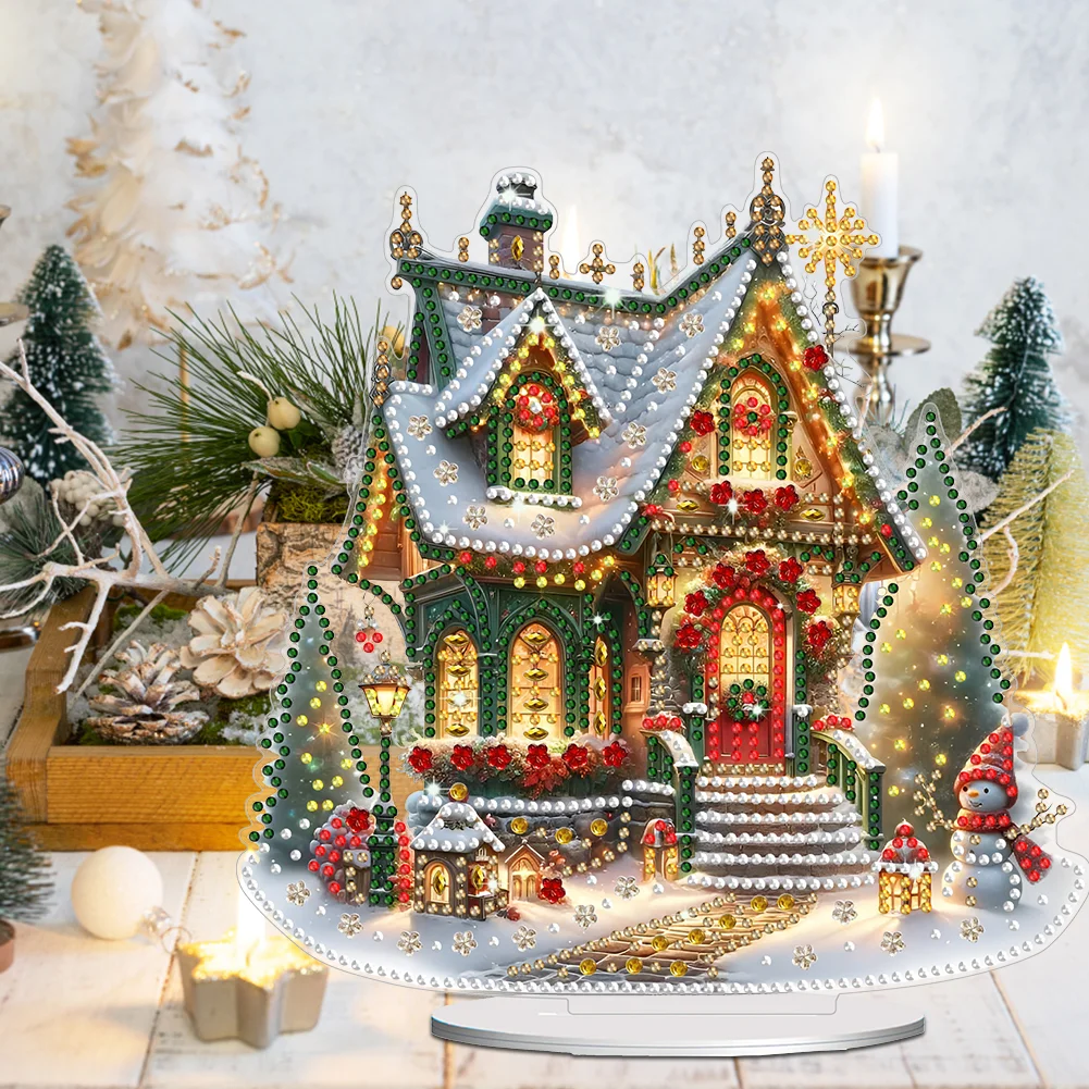 DIY Christmas House Acrylic Special Shaped Decor Desktop Diamond Art Kits for Home