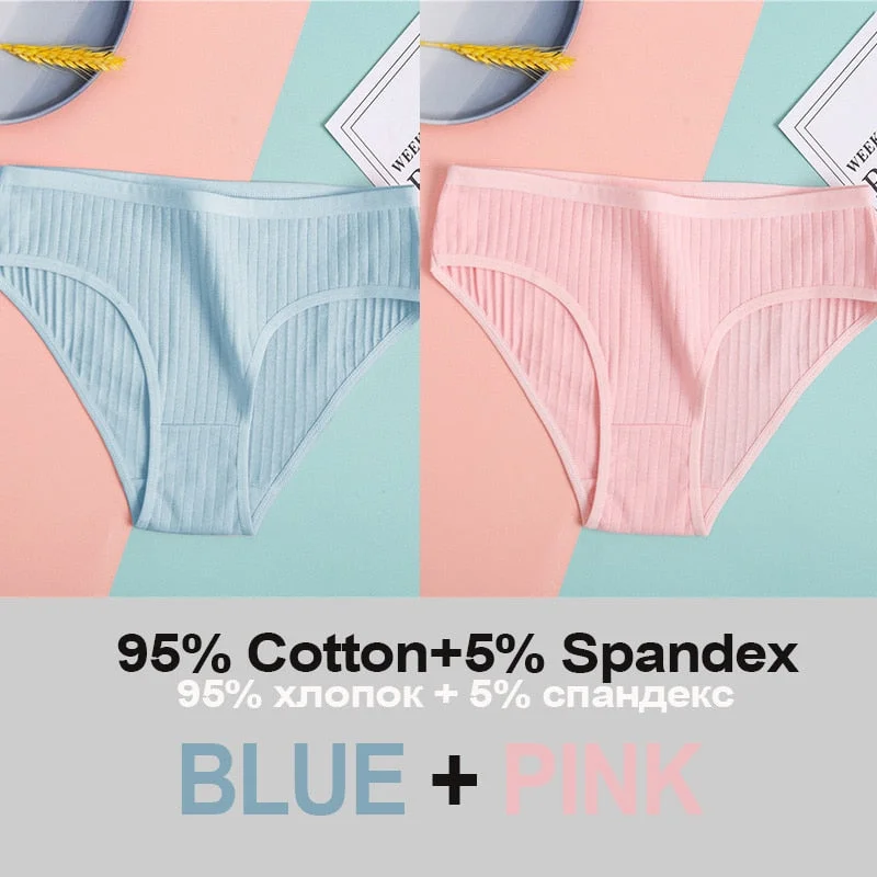2PCS Women's Cotton Panties Sexy Underwear 6 Solid Color Panties for Woman Female Underpants Intimate Lingerie Briefs Pantys Set