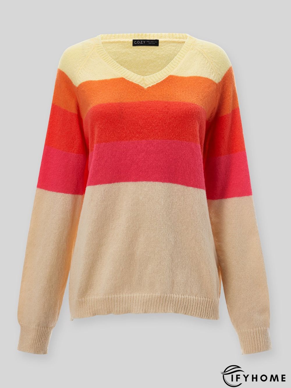 Casual Long Sleeve V neck Tunic Sweater Knit Jumper | IFYHOME