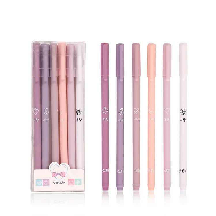 JOURNALSAY 6 Pcs/Set Cute Frosted Gel Pen 0.5mm Black Ink Student Exam