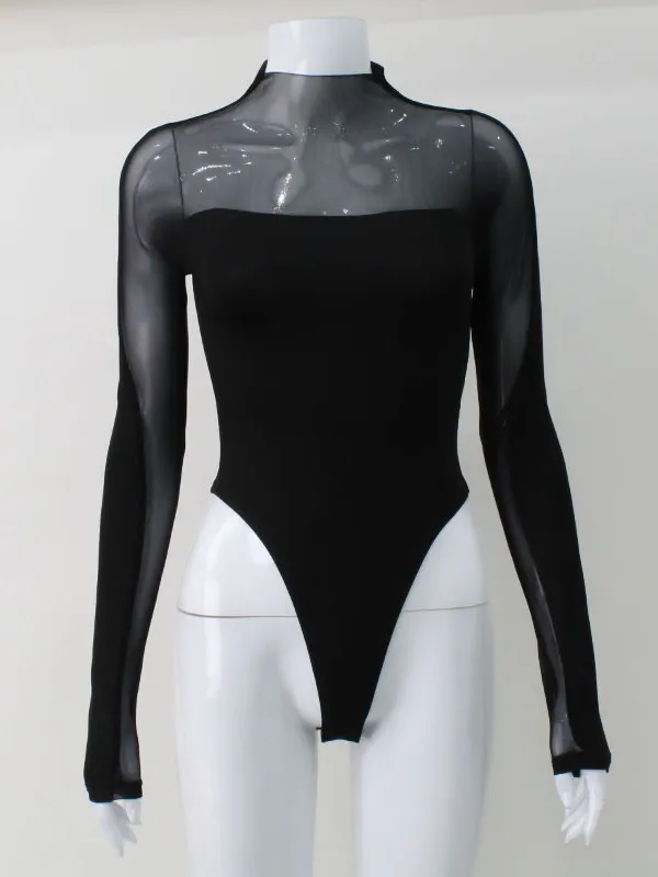 Uveng Women's Wear Ins Sexy Mesh Spliced Long-Sleeved Trouser Top T-Shirt
