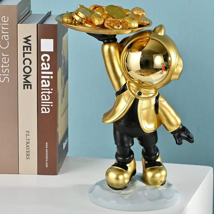 Resin Astronaut Tray Storage Ornament Spaceman Sculpture Home Decor (Gold)