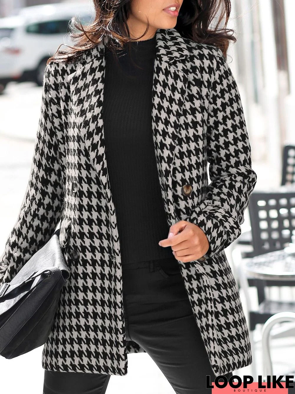 Casual Houndstooth Overcoat