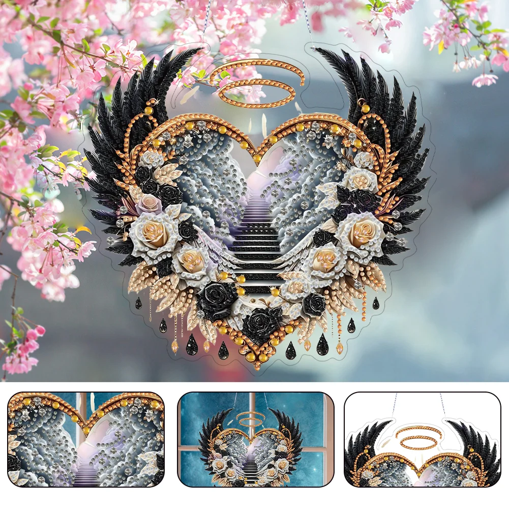 DIY Black Wings Diamond Art Acrylic Hanging Pendant Diamond Painting Home Decor