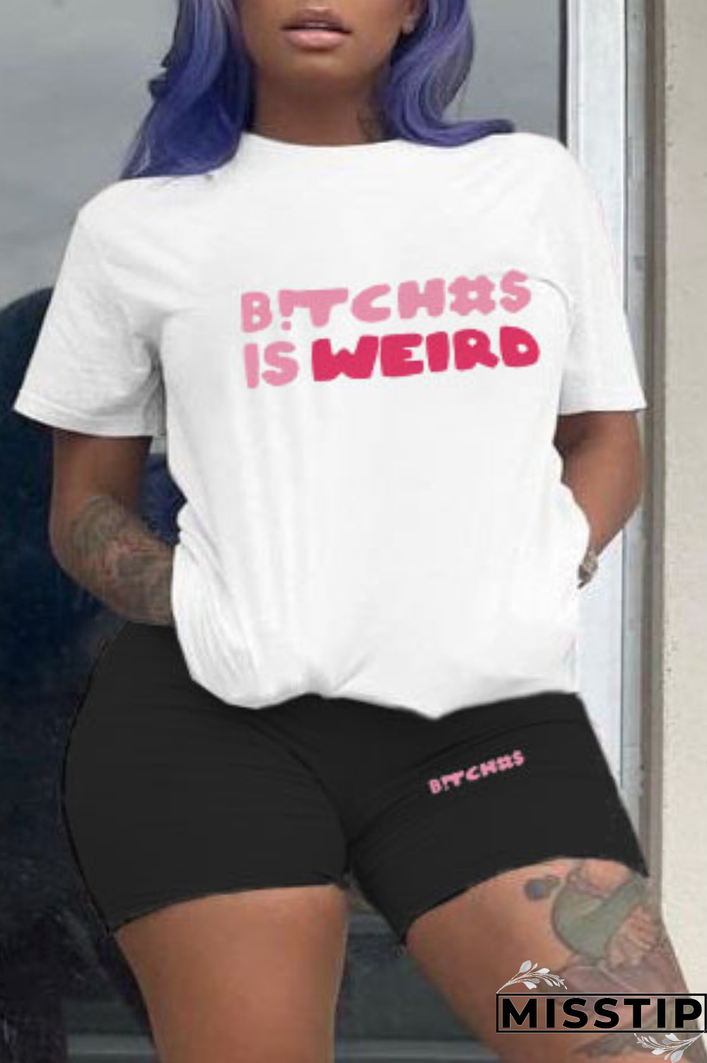 Blue Street Print Patchwork O Neck Plus Size Two Pieces