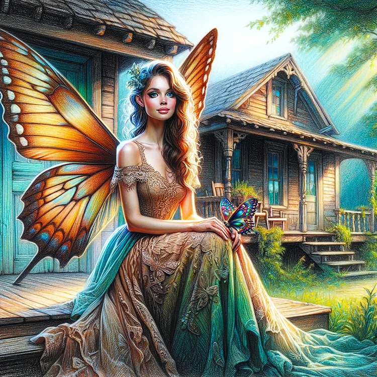 Full Round Diamond Painting - Garden Butterfly Fairy 30*30CM