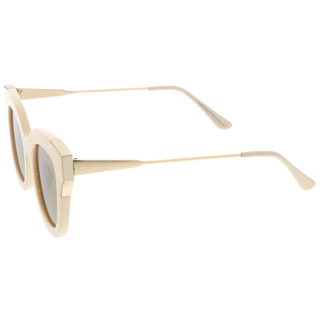 Oversize Slim Temple Metal Square Mirrored Flat Lens Cat Eye glasses 48mm