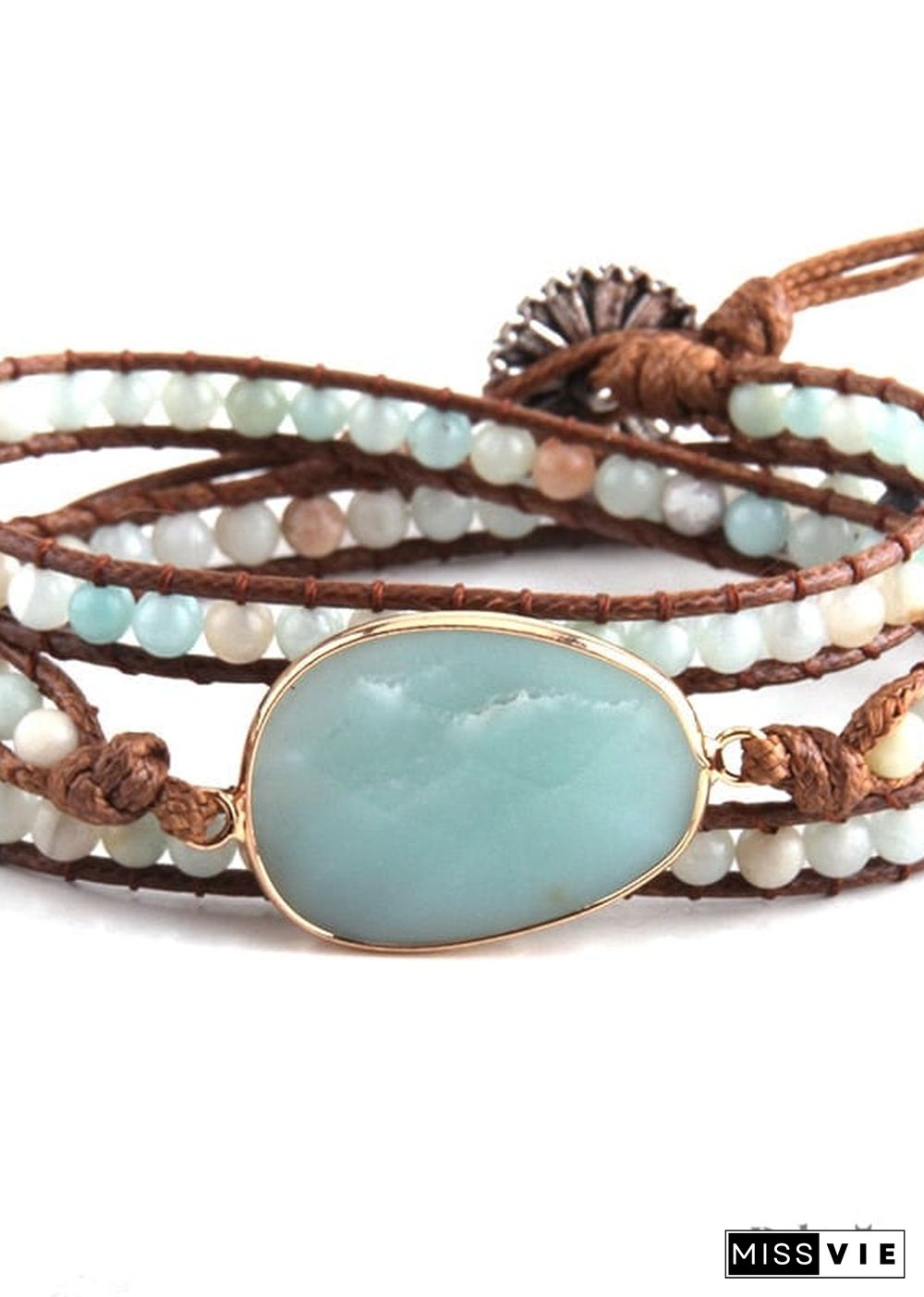 Boho Bracelet, RH 3 Layers Leather Wrap Bracelet, Natural Stones, Blue, Rose, Purple