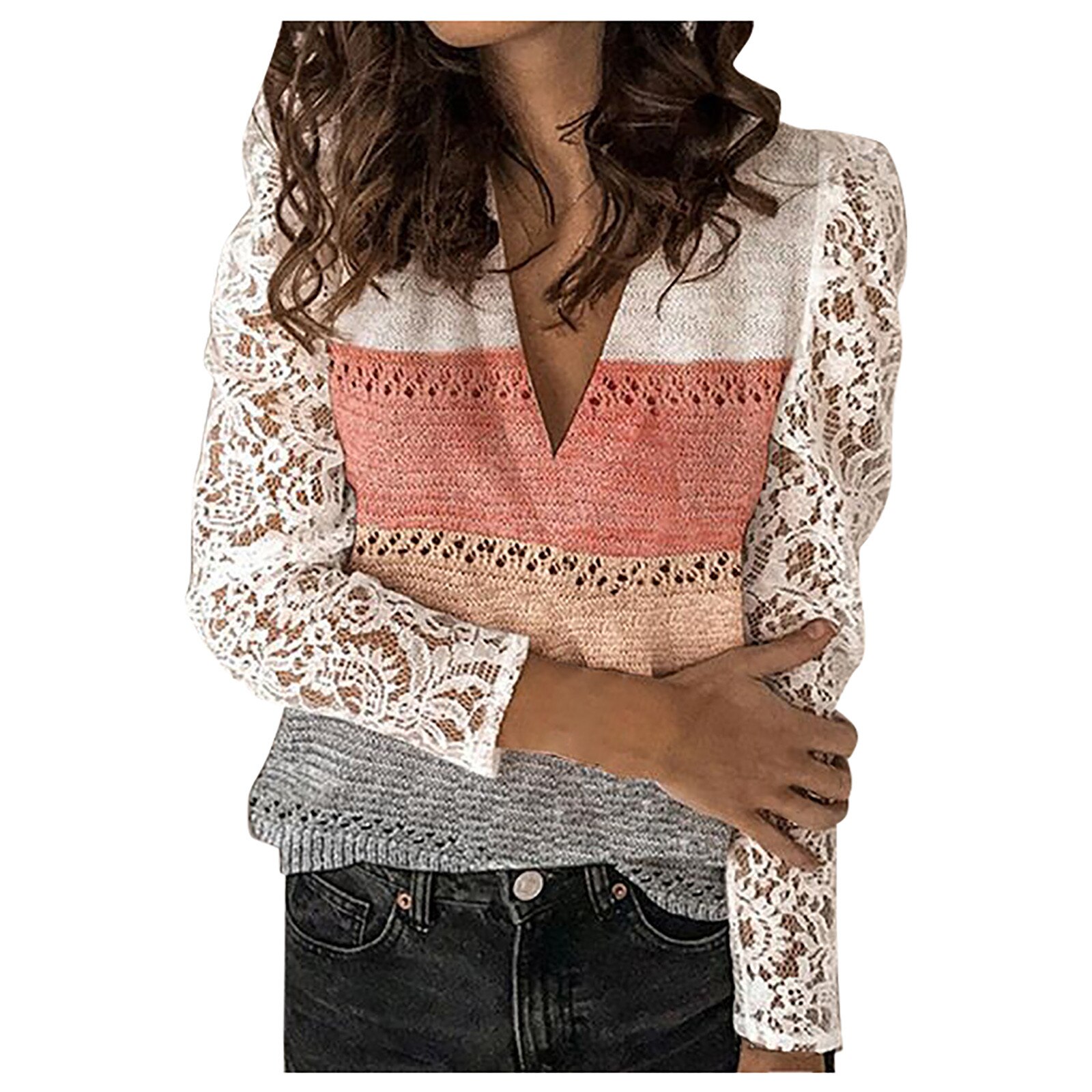 Women Chiffon Blouse Autumn Deep V-neck Long Sleeve Shirt