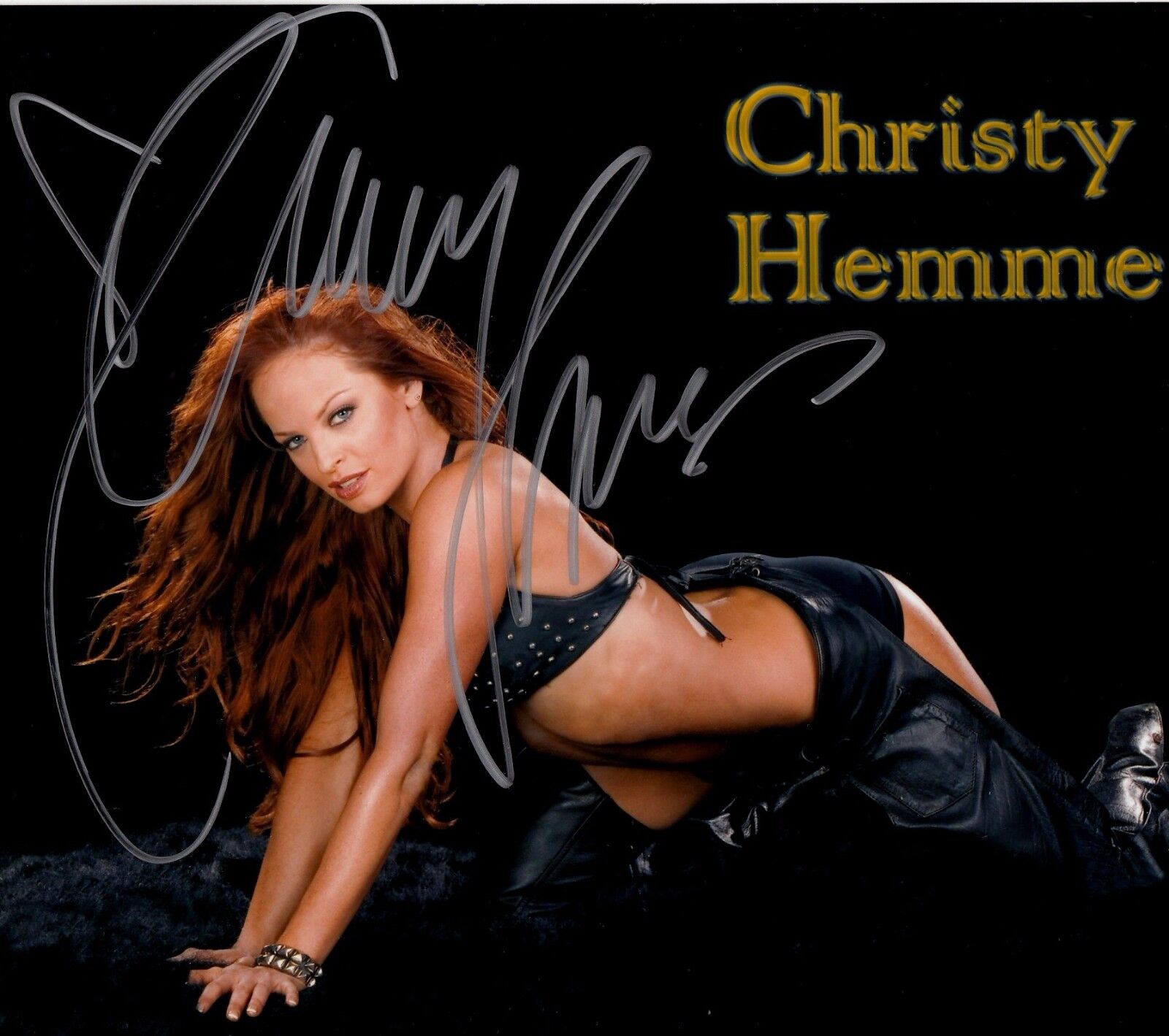 CHRISTY HEMME hand-signed HOT IN LEATHER ON HANDS & KNEES 8x10 w/ uacc rd COA