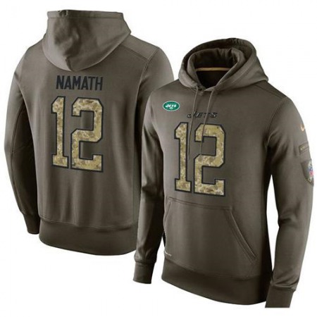 NFL Men's  New York Jets #12 Joe Namath Stitched Green Olive Salute To Service KO Performance Hoodie