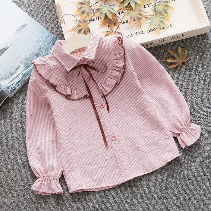 New Spring Summer 2020 Cotton Blouse for Big Girls Striped Clothes Children Long Sleeve School Girl Shirt Kids Tops 2-8 Years