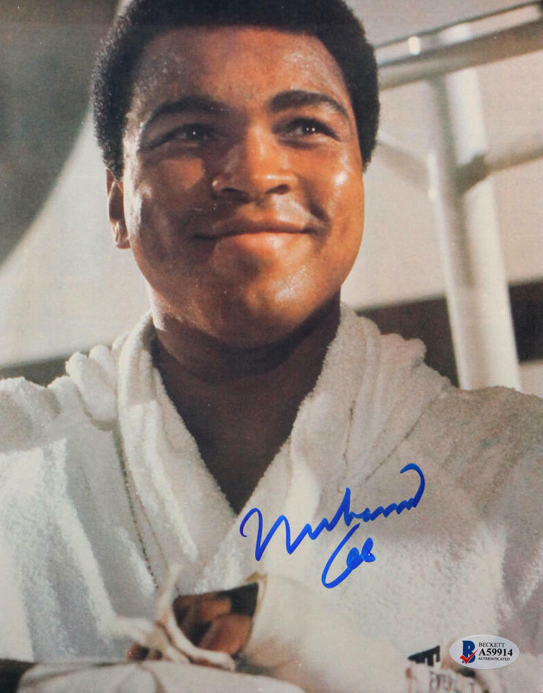 Muhammed Ali Autographed 8x10 Photo Poster painting Close Up- Beckett Letter *Blue