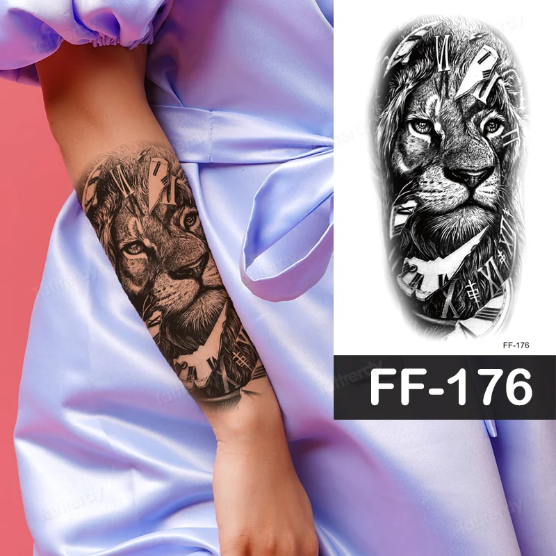 Sdrawing Animal Temporary Tattoo Sticker Black Lion King Wolf Tiger Men Body Art Painting Tattoo Fake Water Transfer Sexy Women