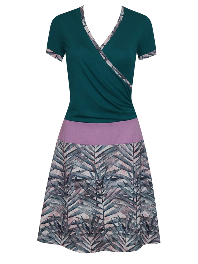 Short Sleeve V Neck Printed Dresses Zaesvini