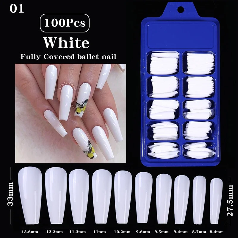 100Pcs Black White False Nail Tips Full Cover Acrylic Almond Coffin Candy Colorful Fake Nails Tip Manicure Extension Nail Tool-Nail Inspo