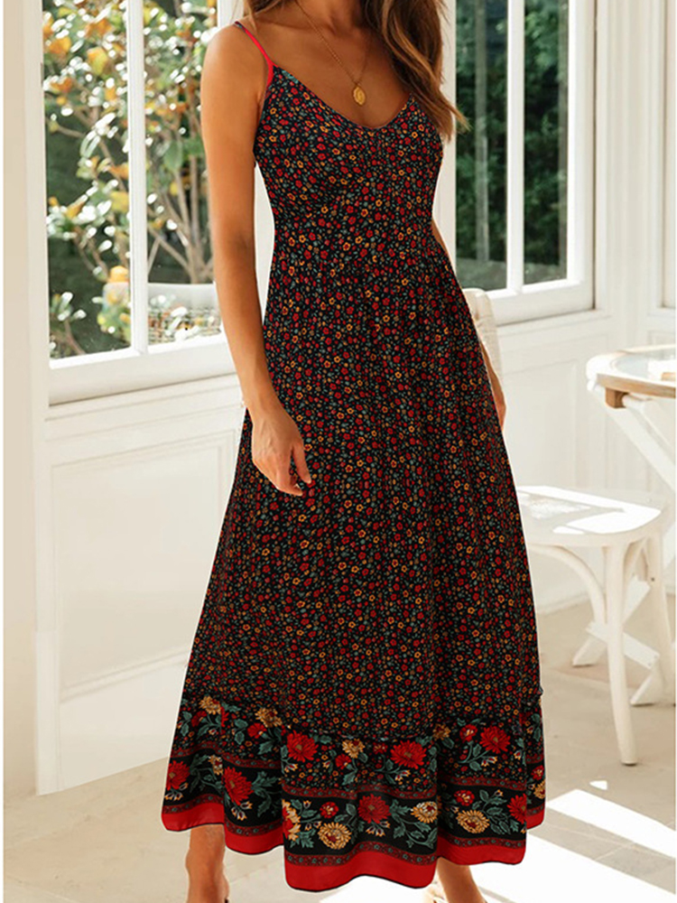 Boho Floral V Neck Camisole Maxi Dress wearshes
