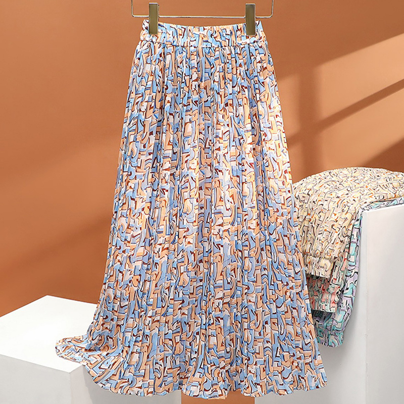 Women's Casual Pleated Fashion Print Elegant High Waist Skirt