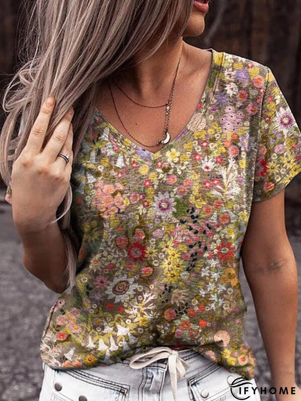 Women Summer Casual Floral-Print Short Sleeve  Top | IFYHOME