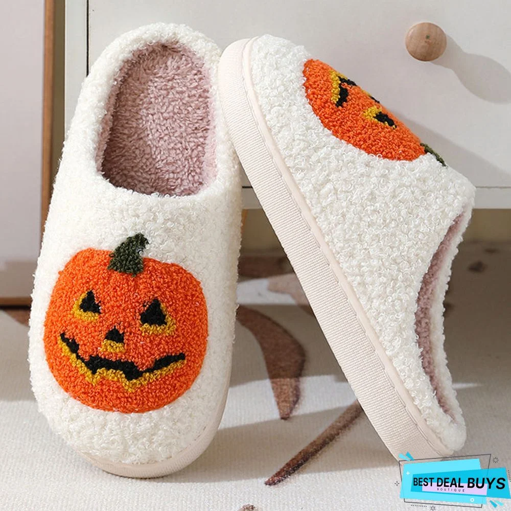 Halloween Pumpkin Cartoon Slippers Warm Winter Slippers Men And Women Couples Indoor House Shoes
