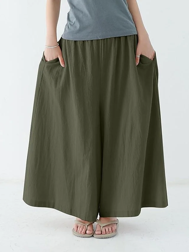 Women's Wide Leg Pants Trousers Linen / Cotton Blend Denim Blue caramel Black Casual Casual Daily Baggy Full Length Outdoor Solid Colored One-Size Plus Size | IFYHOME