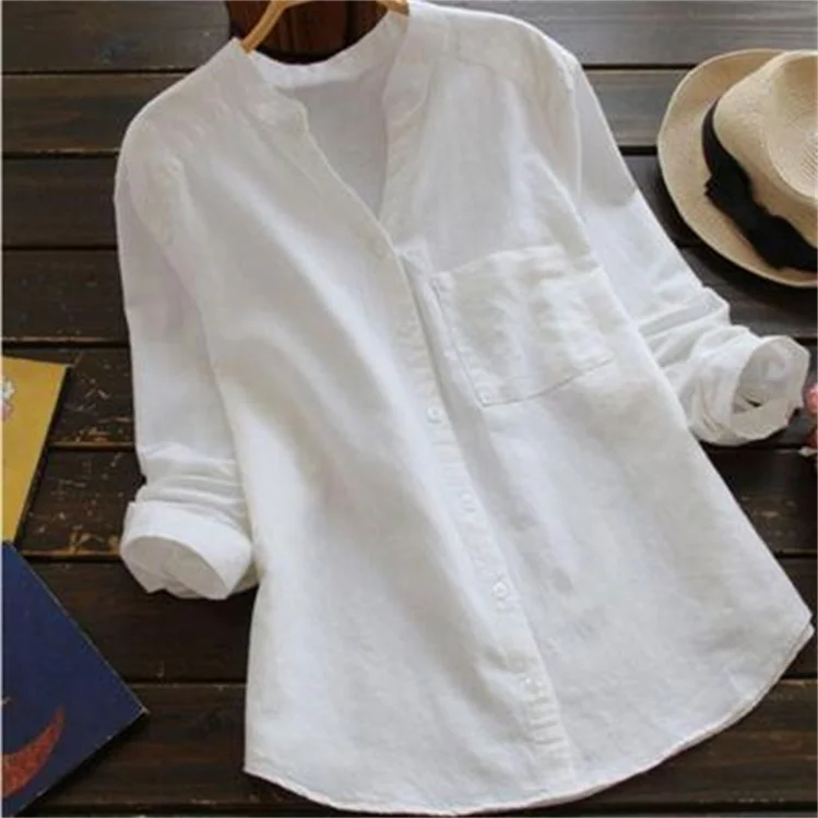 LINEN COTTON CASUAL LOOSE SHIRT-BUY 3 FREE SHIPPING